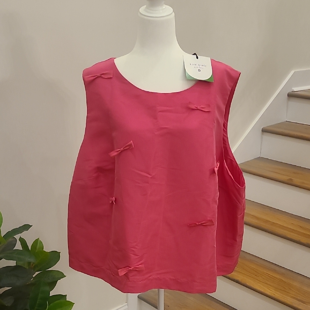 Kate Spade Vibrant Pink Bow-Accent Blouse